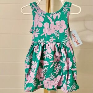 Cat & Jack Girls Green Pink Floral Print Ruffle Hem Dress Size 18 Months